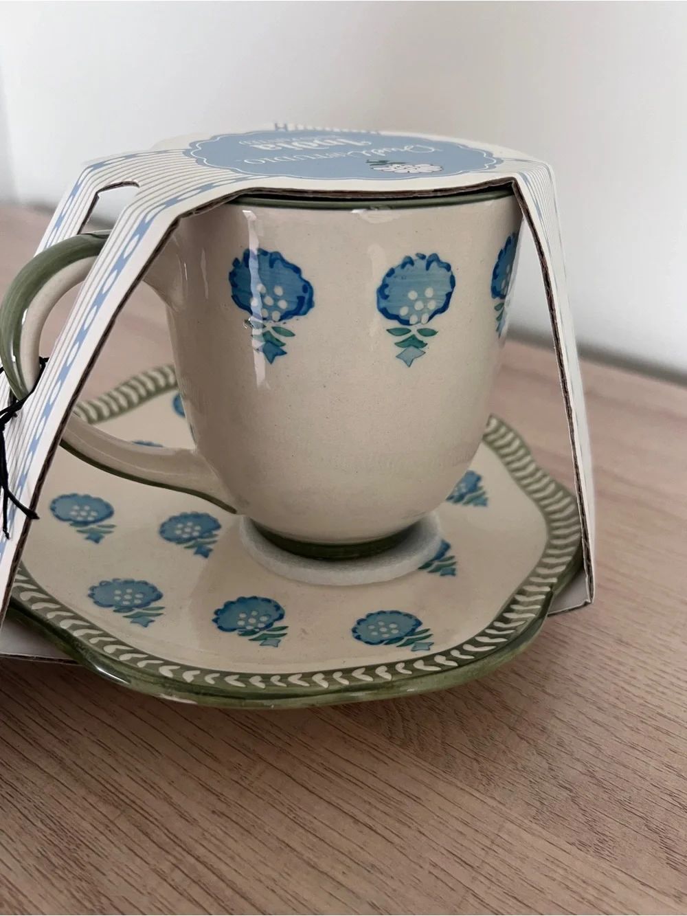 Dwell Studio India Hand Painted Coffee Mug Plate Set Floral Blue Ceramic NWT - Picture 8 of 9